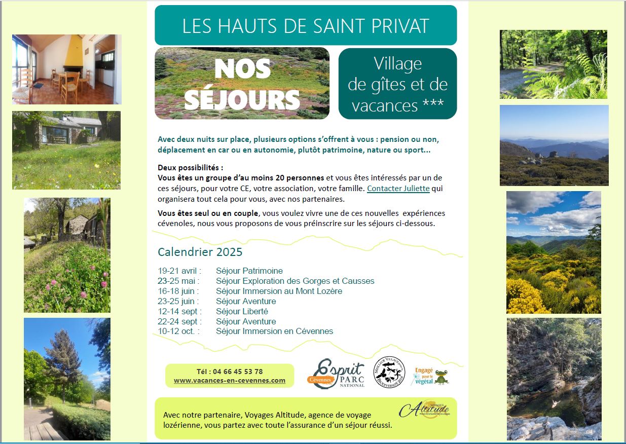 flyer décrivant nos séjours organisés en 2025