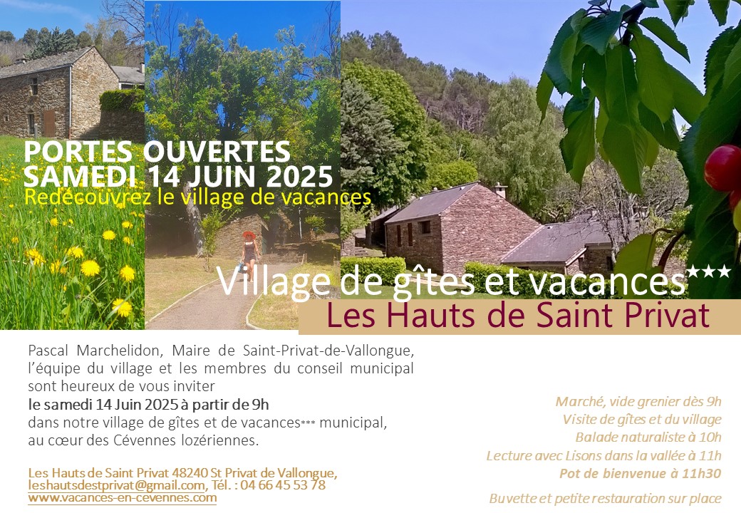 Invitation aux Portes ouvertes 2025 du village de vacances les Hauts de Saint Privat